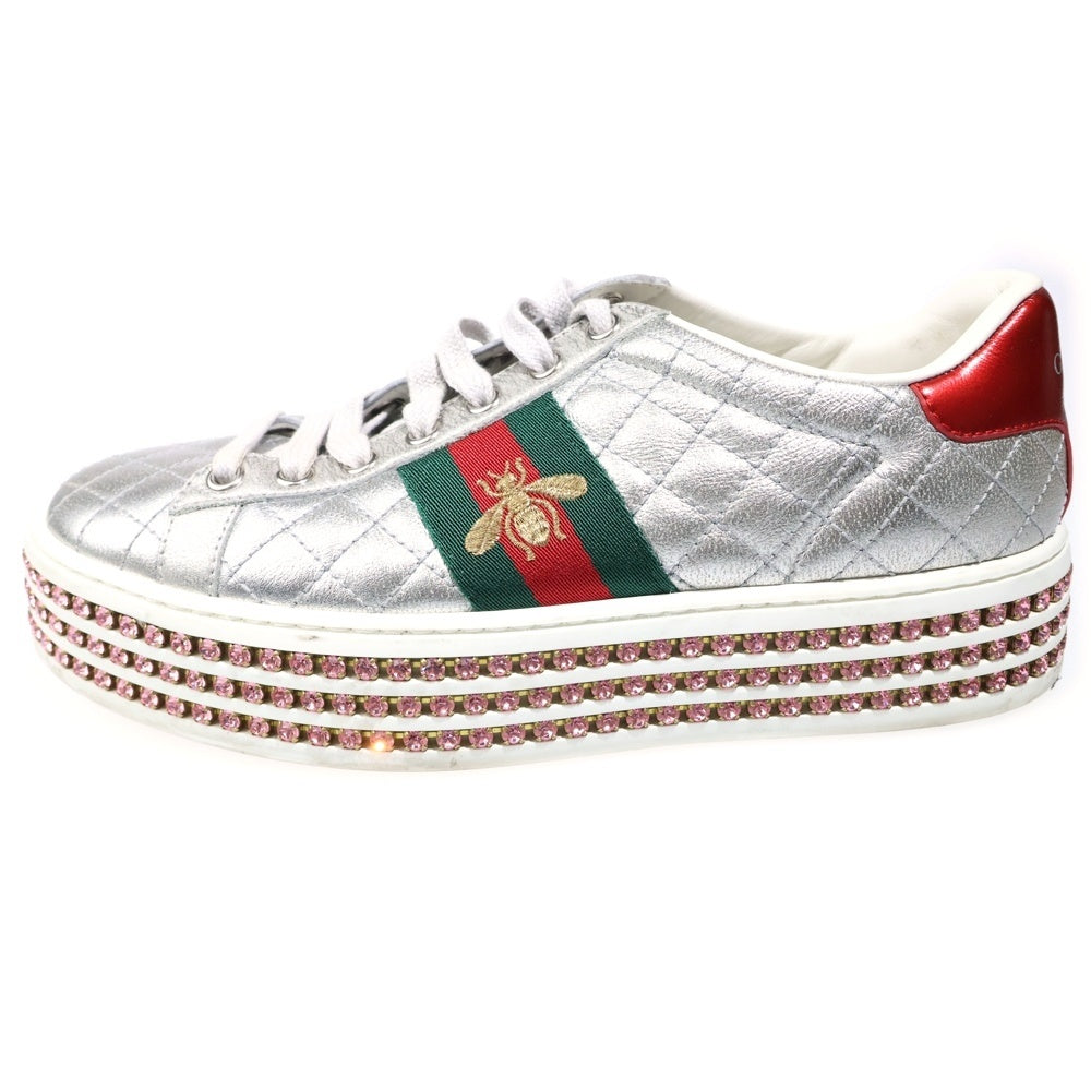 GUCCI(グッチ) ACE エース エンブロイダリー シェリーライン ラインストーン スニーカー シルバー 361/2 557878 レディース