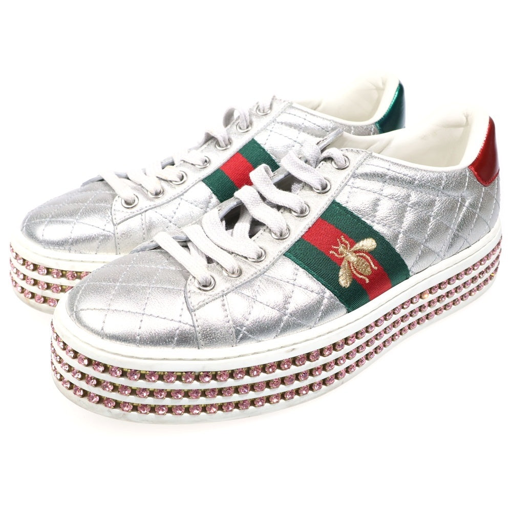 GUCCI(グッチ) ACE エース エンブロイダリー シェリーライン ラインストーン スニーカー シルバー 361/2 557878 レディース