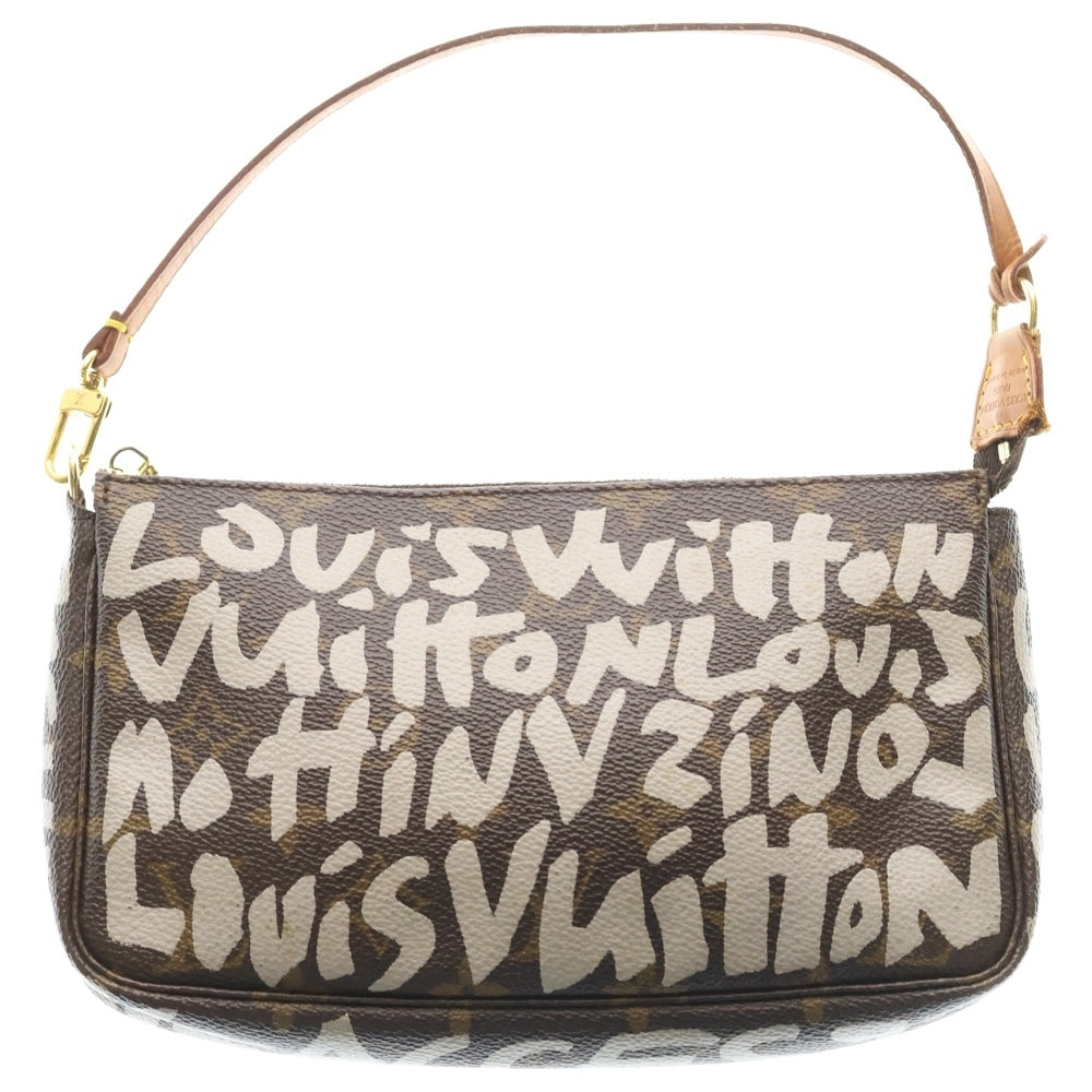 LOUIS VUITTON(ルイヴィトン) モノグラムグラフィティ ポシェットアクセソワール ハンドバッグ ブラウン レザー×PVC M92192 ゴールド金具 レディース