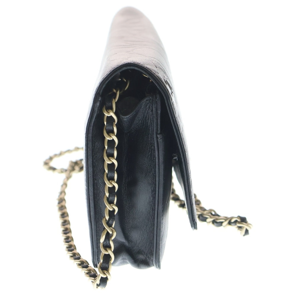 CHANEL(シャネル) カメリア チェーンウォレット ショルダーバッグ ミニバッグ ブラック レザー ゴールド金具 レディース