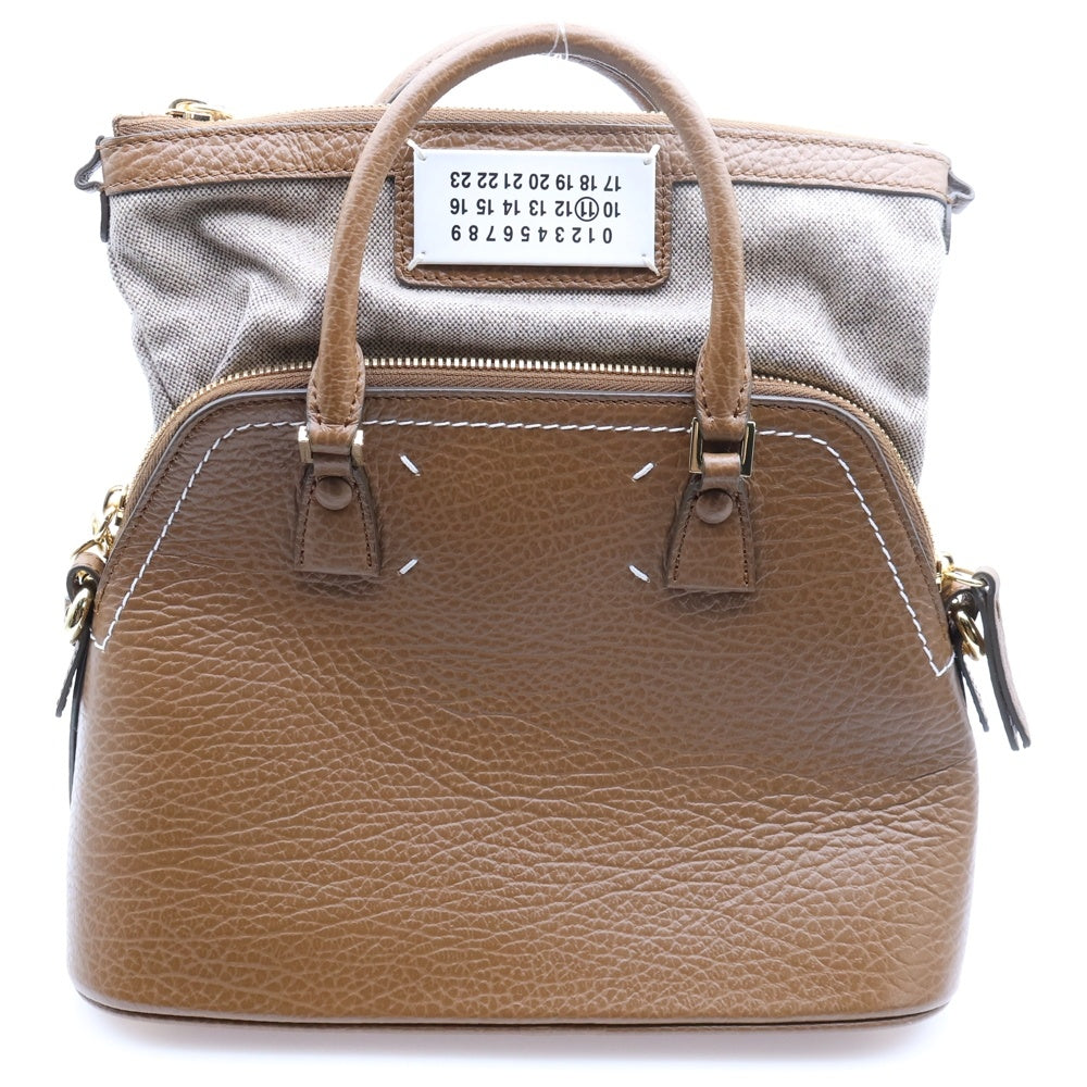 Martin Margiela 13(マルタンマルジェラ) 5AC 2wayハンドバッグ ショルダーバッグ ブラウン ベージュ レザー ゴールド金具 レディース