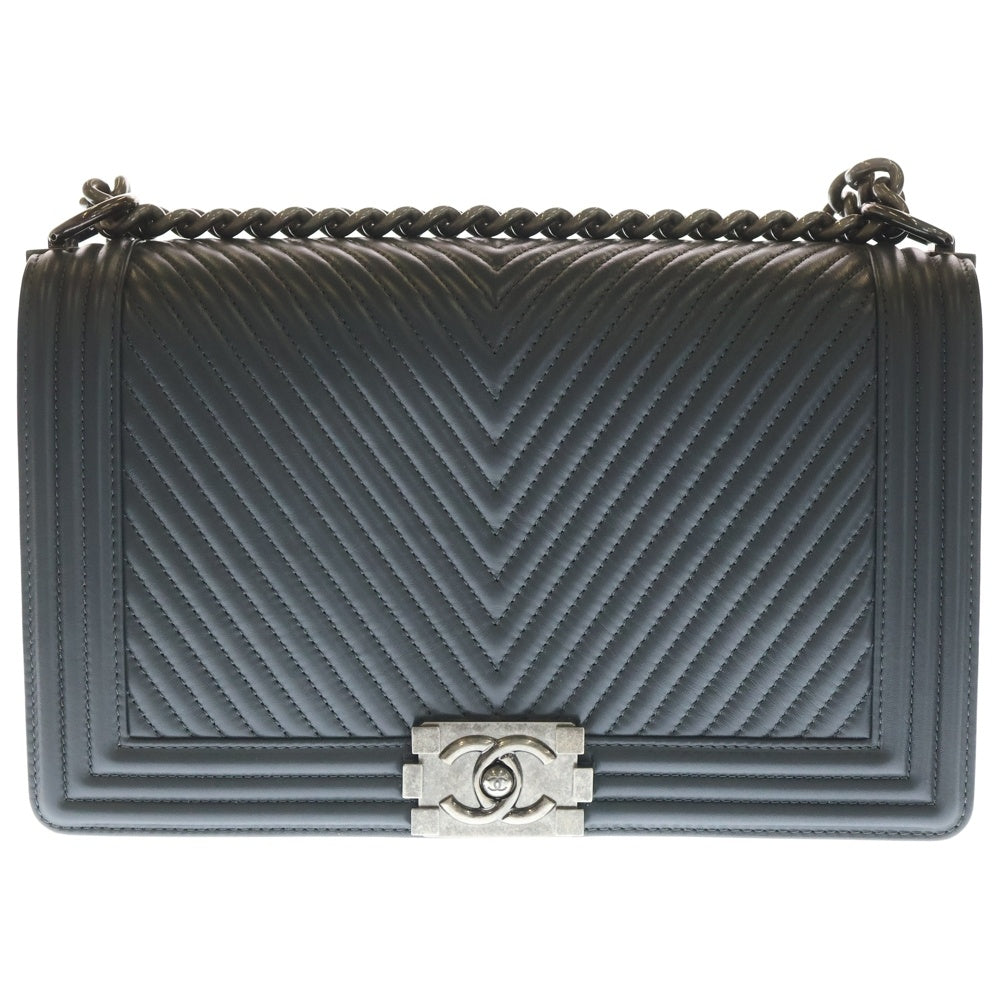 CHANEL(シャネル) ボーイシャネル28 Vステッチ グレー ラムスキン ショルダーバッグ