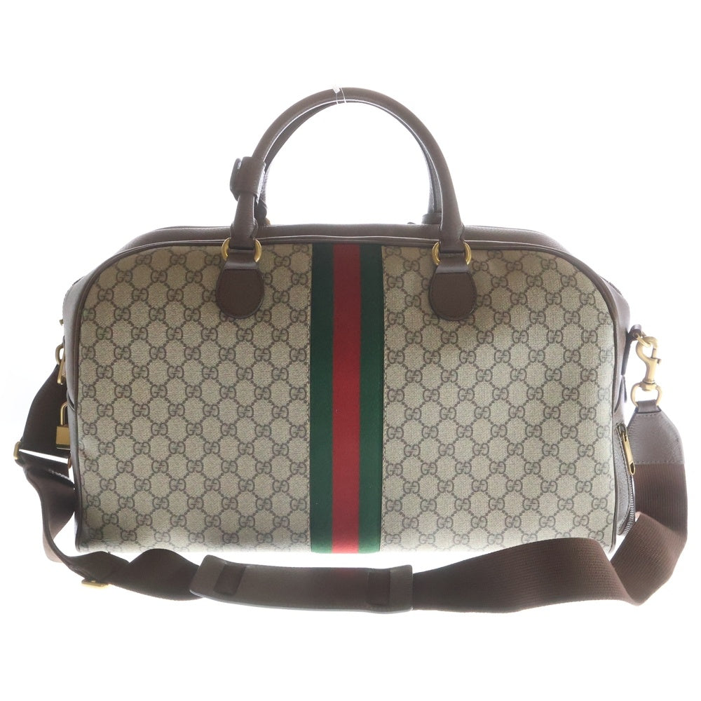 GUCCI(グッチ) GGマーモント スプリーム PVC レザー 2WAY ハンド ショルダー ボストンバッグ ゴールド金具 ベージュ/ブラウン 723310 レディース