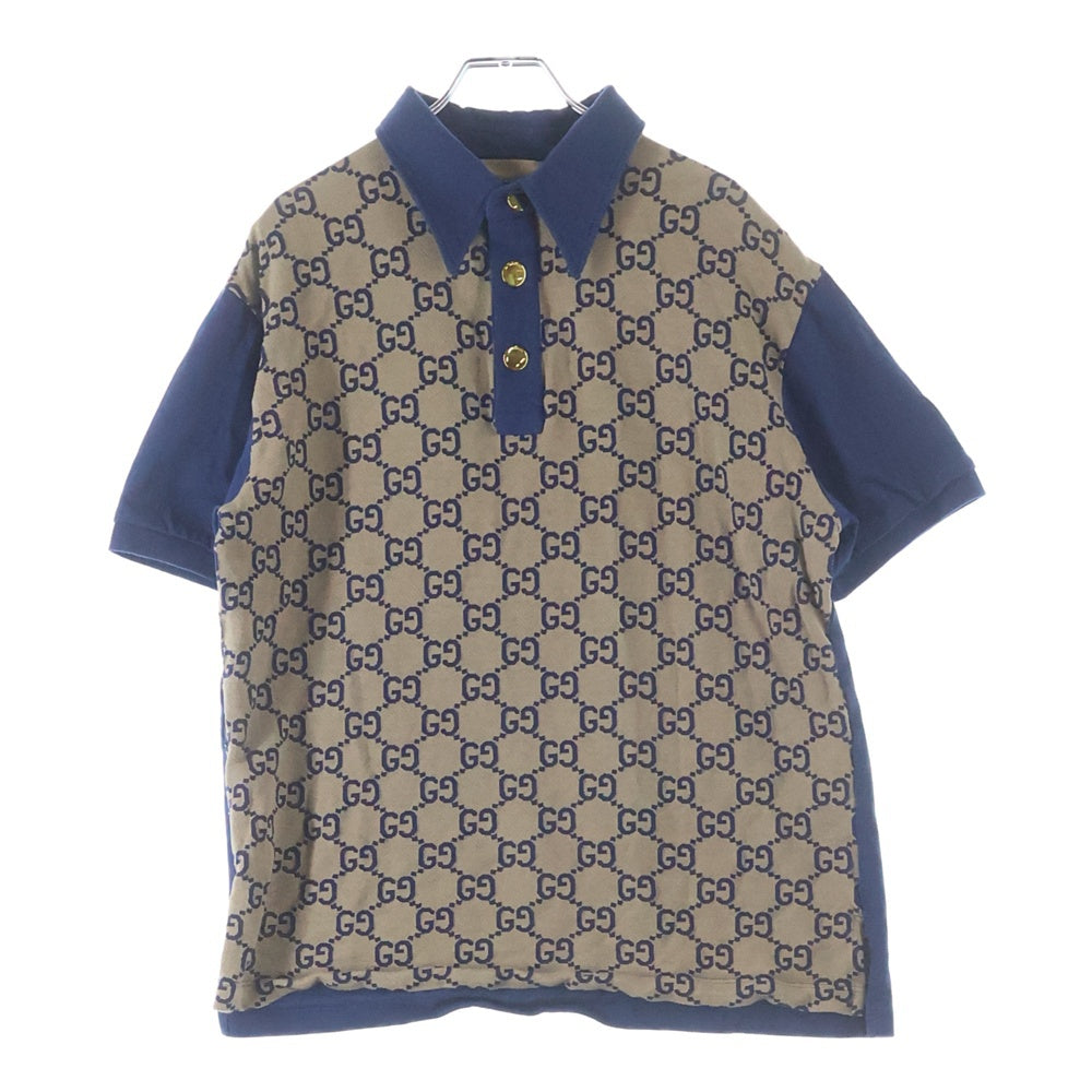 GUCCI(グッチ) GG総柄 半袖ポロシャツ ベージュ×ブルー 682015 XJD1F