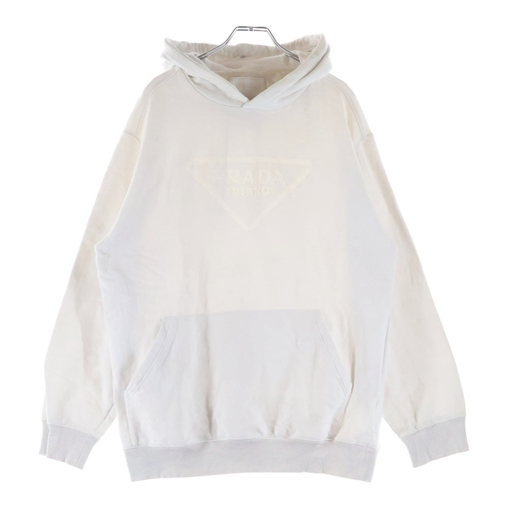 PRADA(プラダ) 21SS トライアングル エンボスロゴ プルオーバー スウェットパーカー フーディー ホワイト UJL185 レディース