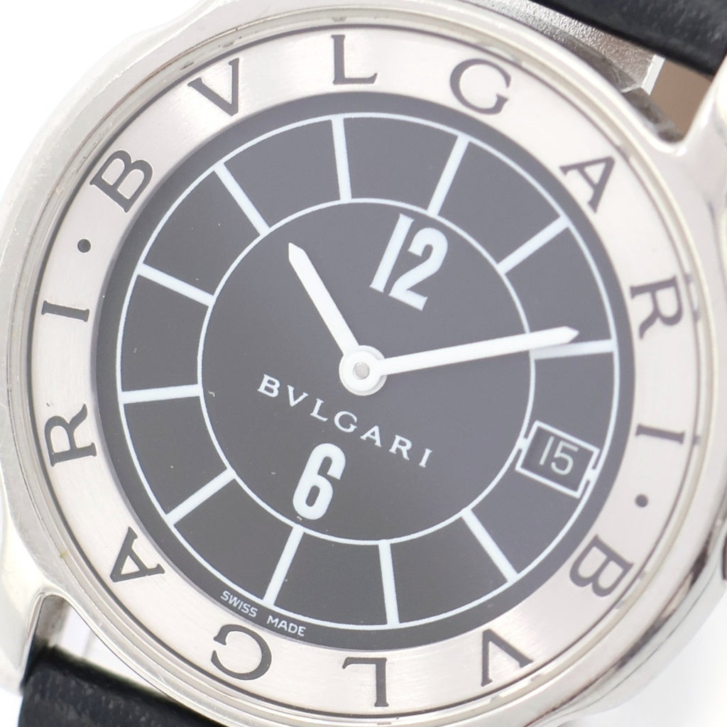 BVLGARI(ブルガリ) ソロテンポ 黒文字盤 シルバー/ブラック ステンレス レザー クォーツ 腕時計 ST35S