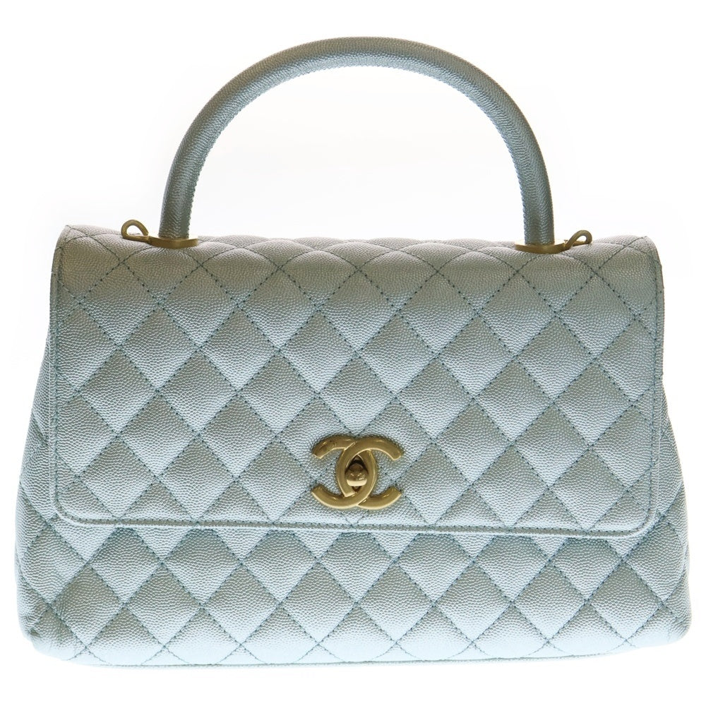 CHANEL(シャネル) ココハンドル 2WAYショルダーバッグ ハンドバッグ メタリックブルー キャビアスキン ゴールド金具 A92991 レディース