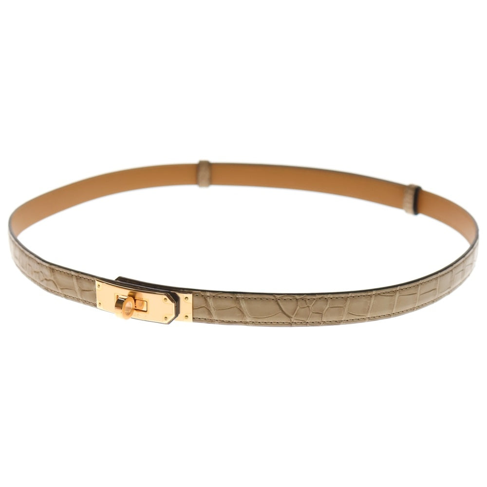 HERMES(エルメス) ケリーベルト アリゲーター ベルト ベージュ ピンクゴールド金具 K刻印 レディース