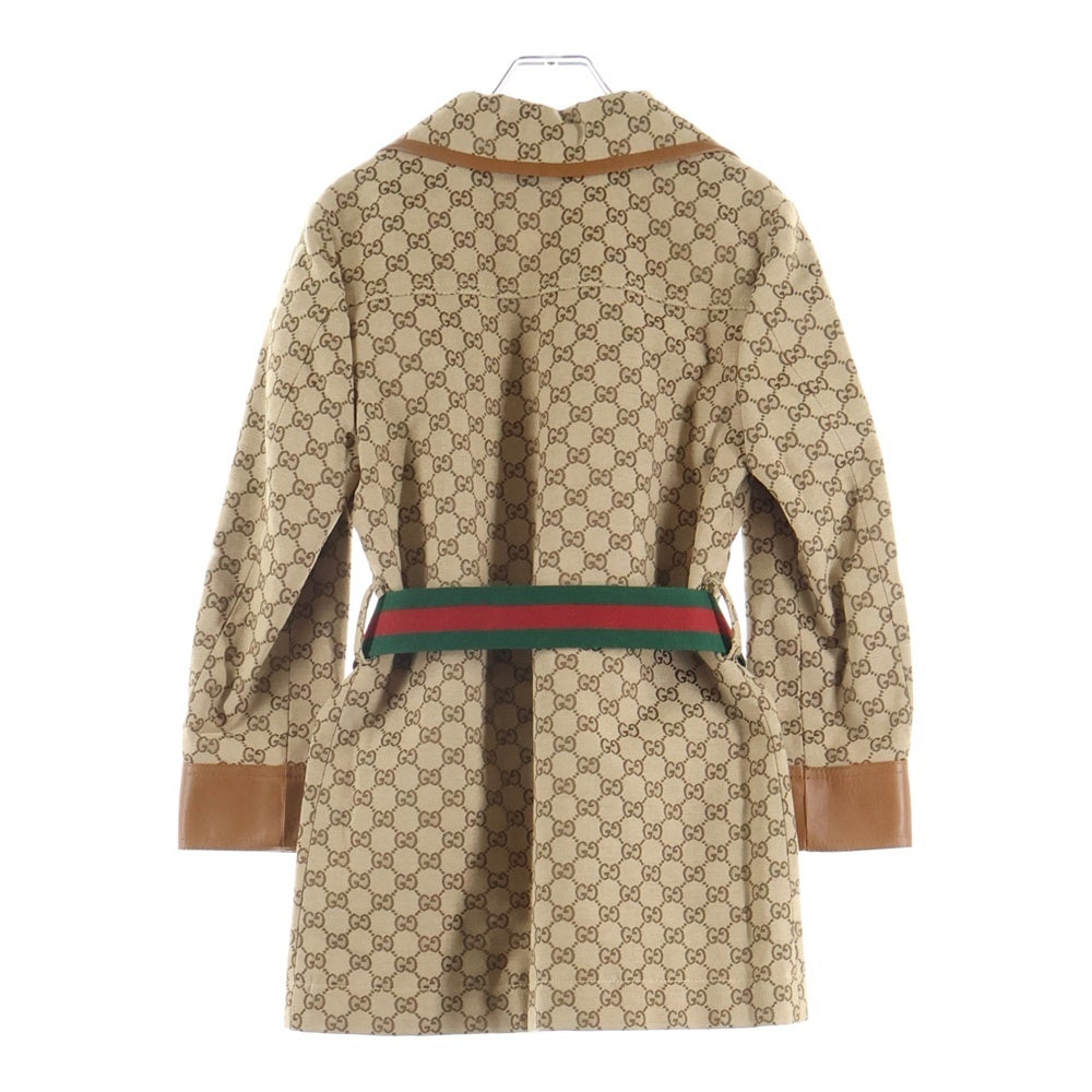 GUCCI(グッチ) GGキャンバス ウェブストライプジャケット ベージュ ブラウン レザー×キャンバス 682302 レディース