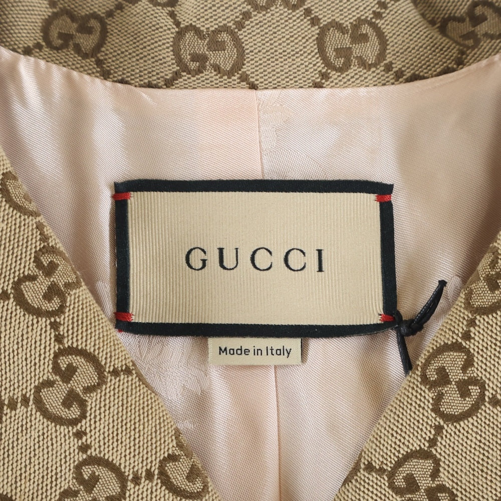 GUCCI(グッチ) GGキャンバス ウェブストライプジャケット ベージュ ブラウン レザー×キャンバス 682302 レディース