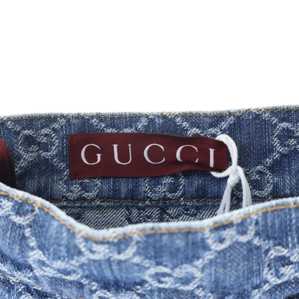 GUCCI(グッチ) GGジャガードデニム フレアスカート インディゴブルー 791386 レディース
