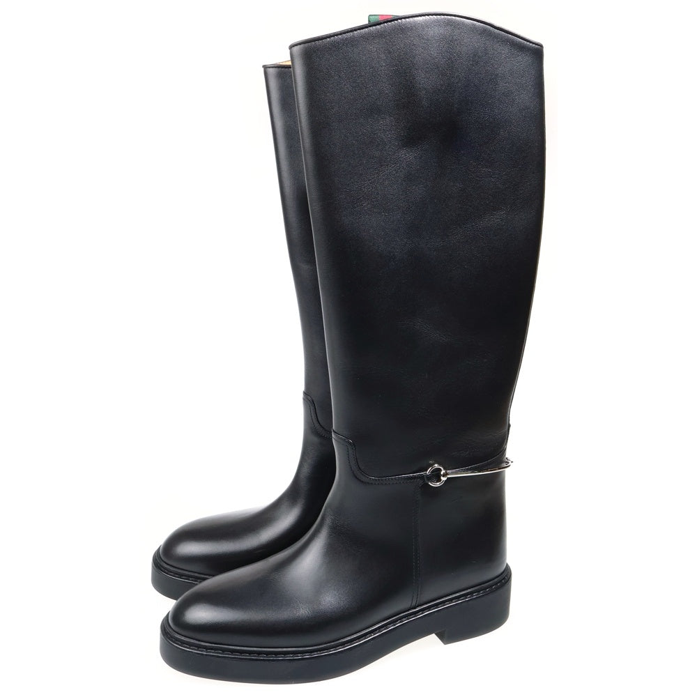 GUCCI(グッチ) スリムホースビット レザーロングブーツ ブラック 806391 レディース