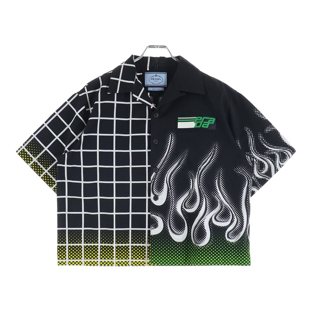 PRADA(プラダ) ダブルマッチポプリン半袖シャツ ブラック×グリーン