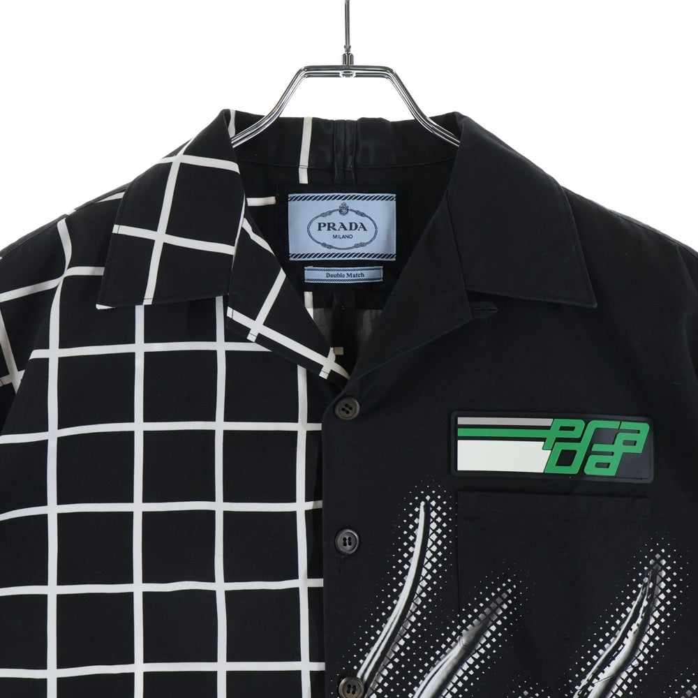 PRADA(プラダ) ダブルマッチポプリン半袖シャツ ブラック×グリーン