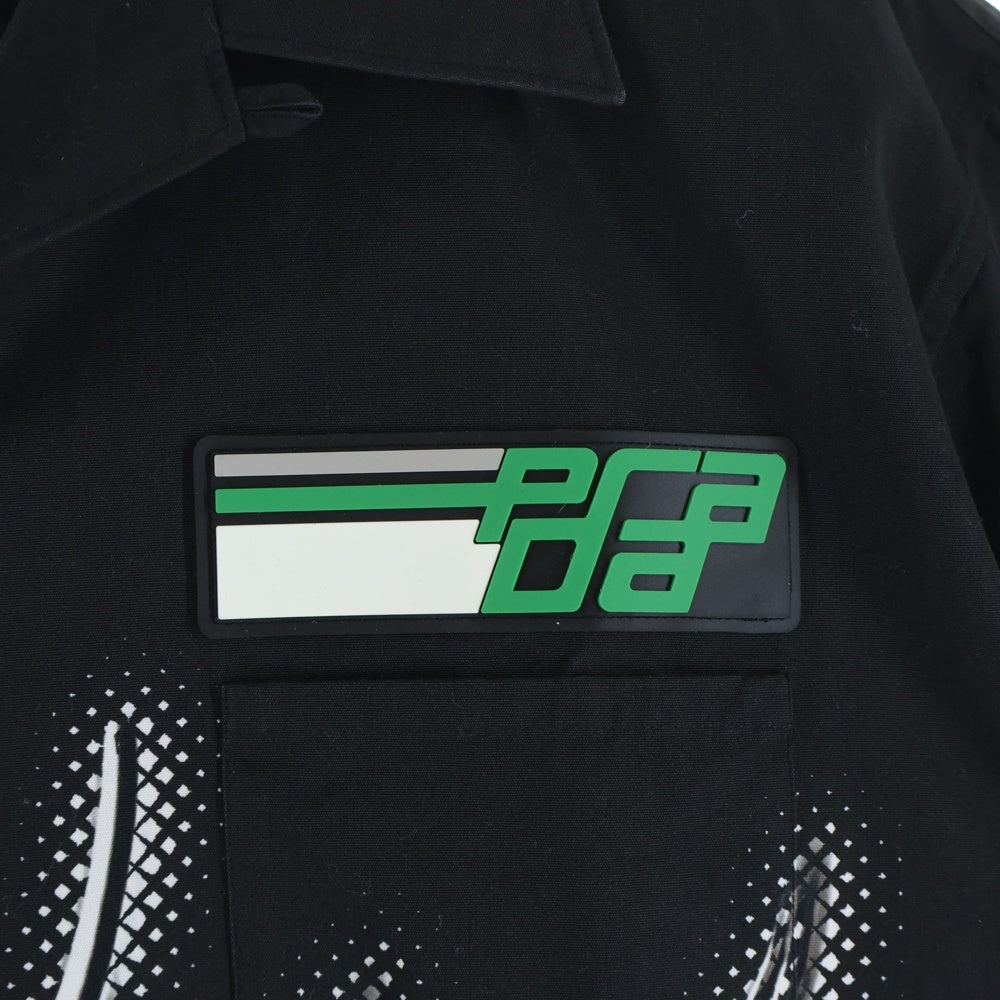 PRADA(プラダ) ダブルマッチポプリン半袖シャツ ブラック×グリーン