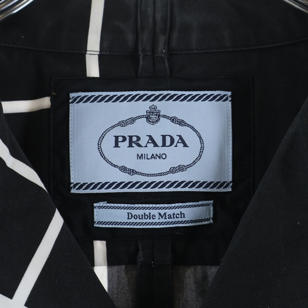 PRADA(プラダ) ダブルマッチポプリン半袖シャツ ブラック×グリーン