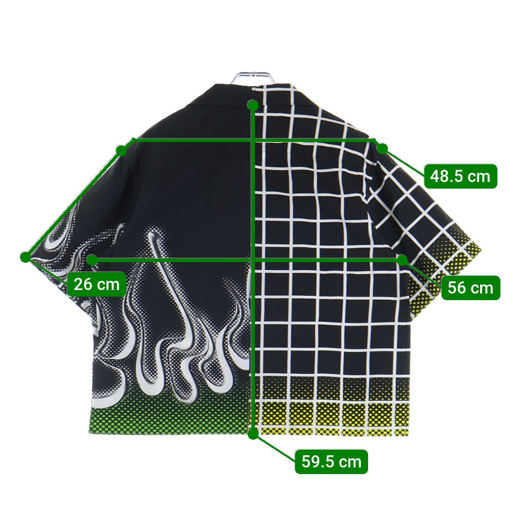 PRADA(プラダ) ダブルマッチポプリン半袖シャツ ブラック×グリーン