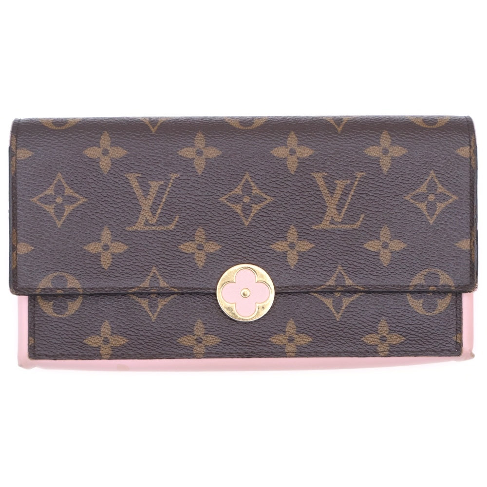 LOUIS VUITTON(ルイヴィトン) モノグラム ポルトフォイユ フロール ロングウォレット 長財布 カードケース ブラウン×ピンク M64586 ゴールド金具 レディース