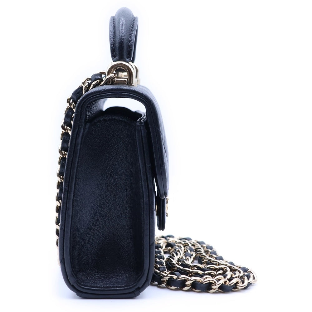 CHANEL(シャネル) ミニマトラッセ チェーンクラッチ ショルダーポーチ ブラック ラムスキン ゴールド金具 AP2682