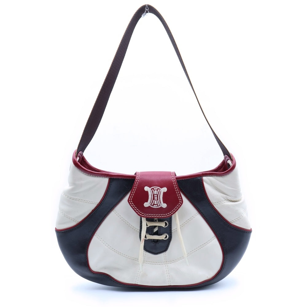 CELINE(セリーヌ) 2002 日韓ワールドカップ ワンショルダーバッグ ハンドバッグ ブラック×ホワイト×レッド レザー シルバー金具 レディース