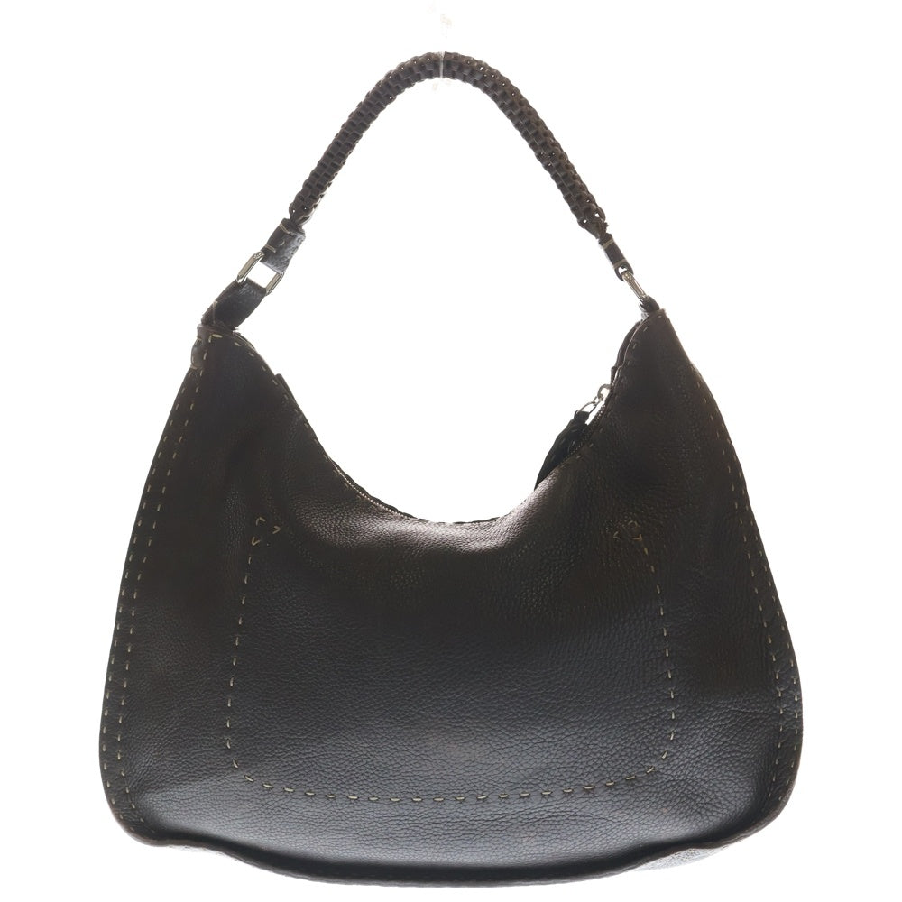 FENDI(フェンディ) セレリア ローマ ステッチ ハンドバッグ トートバッグ ダークブラウン レザー シルバー金具 レディース