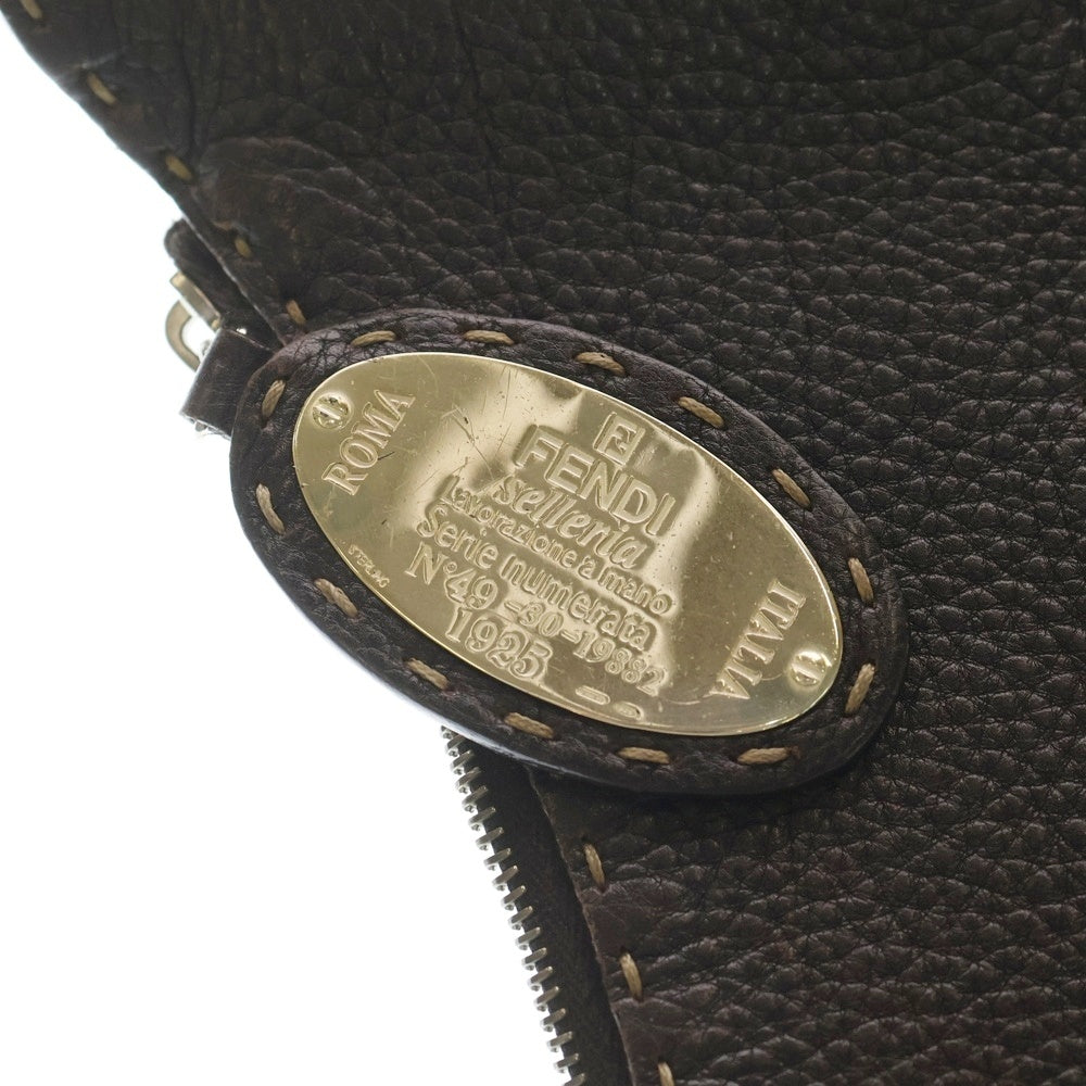 FENDI(フェンディ) セレリア ローマ ステッチ ハンドバッグ トートバッグ ダークブラウン レザー シルバー金具 レディース