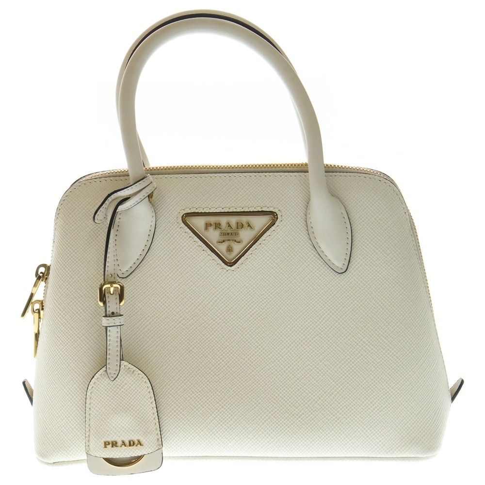 PRADA(プラダ) サフィアーノ 2WAYバック ハンドバッグ ショルダーバッグ ホワイト レザー1BA838 ゴールド金具 レディース