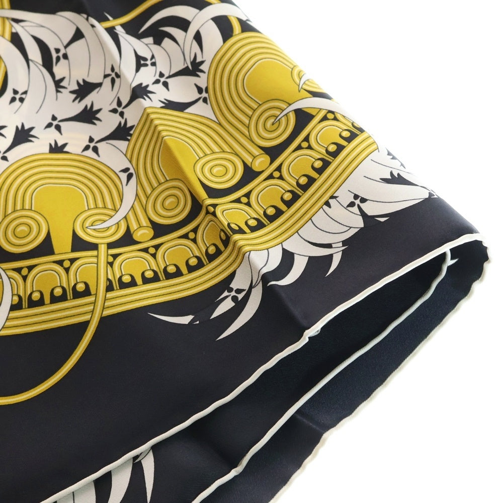 HERMES(エルメス) カレ90 刺繍が織りなす伝説 シルクスカーフ ブラック×ホワイト レディース