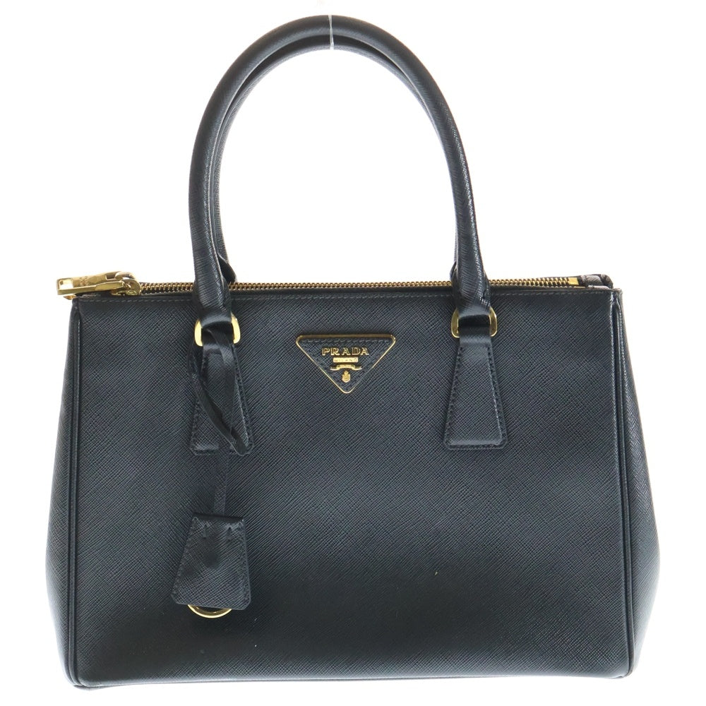 PRADA(プラダ) ガレリア サフィアーノレザー トライアングルロゴ 2WAY ハンドショルダーバッグ ゴールド金具 ブラック 1BA274 レディース