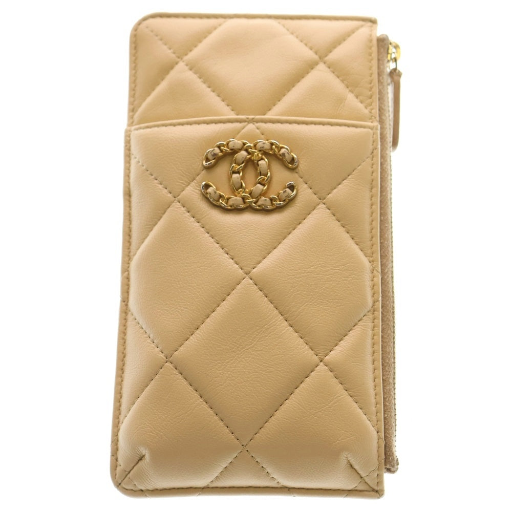 CHANEL(シャネル) シャネル19 チェーンココ フラグメントケース カードケース 財布 ロングウォレット ベージュ ラムスキン AP1182 ゴールド金具 レディース