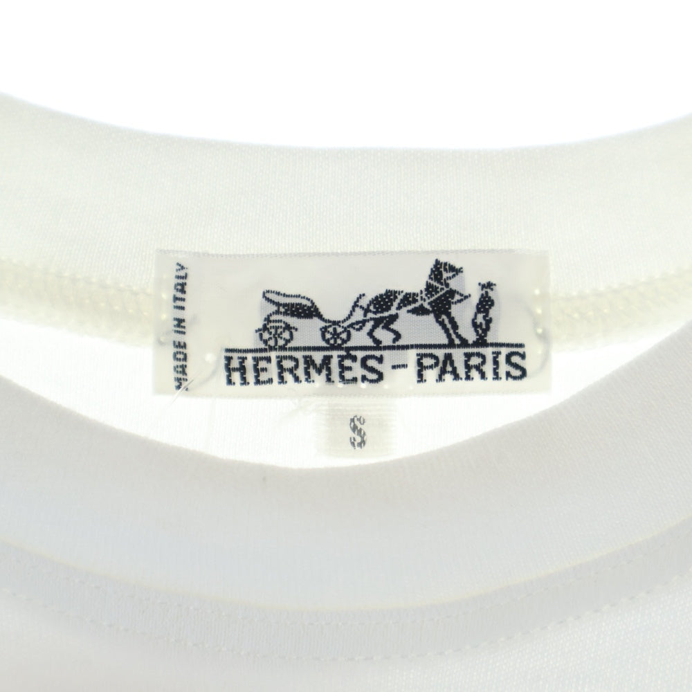 HERMES(エルメス) ロゴ刺繍 クルーネック 半袖Tシャツ カットソー ホワイト レディース
