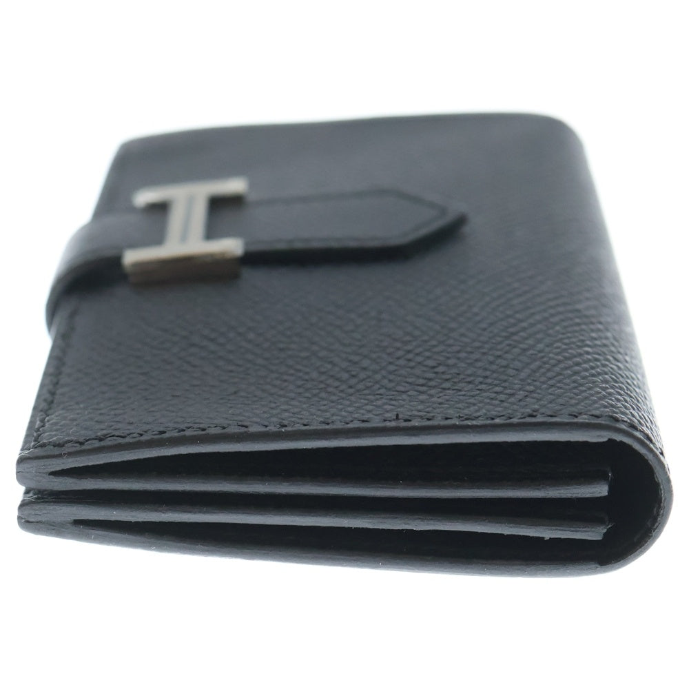 HERMES(エルメス) ベアン ミニ ヴォーエプソン シルバー金具 Hロゴ金具付き カードケース ブラック C刻印 レディース
