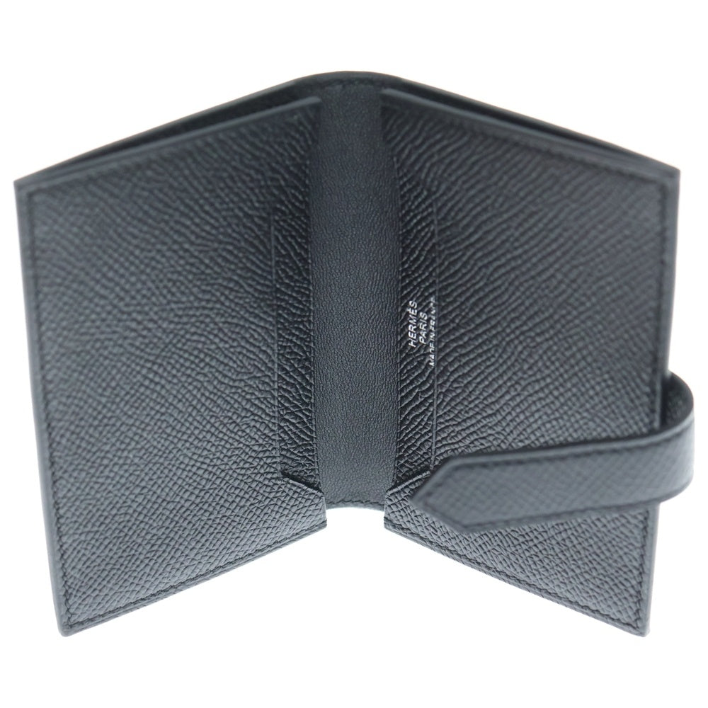 HERMES(エルメス) ベアン ミニ ヴォーエプソン シルバー金具 Hロゴ金具付き カードケース ブラック C刻印 レディース