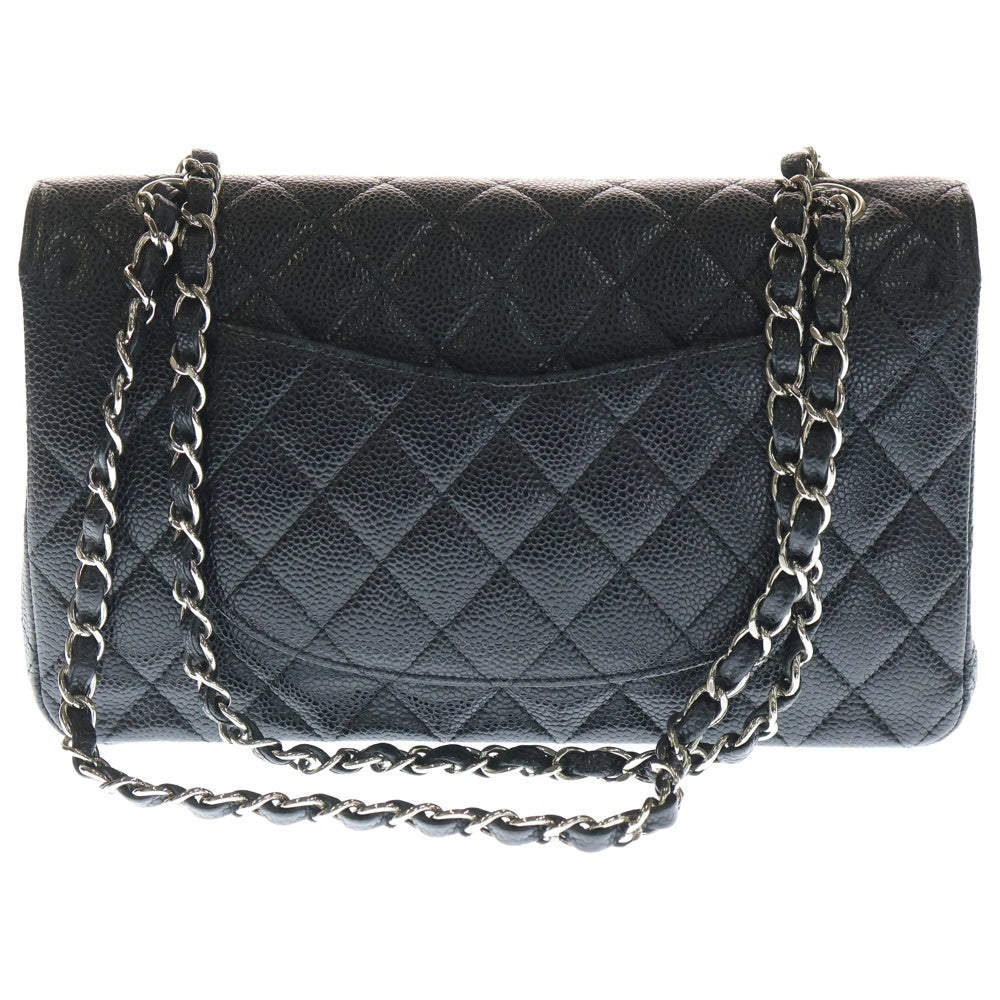 CHANEL(シャネル) マトラッセ25 ダブルフラップ ダブルチェーン ショルダーバッグ ブラック キャビアスキン シルバー金具 レディース