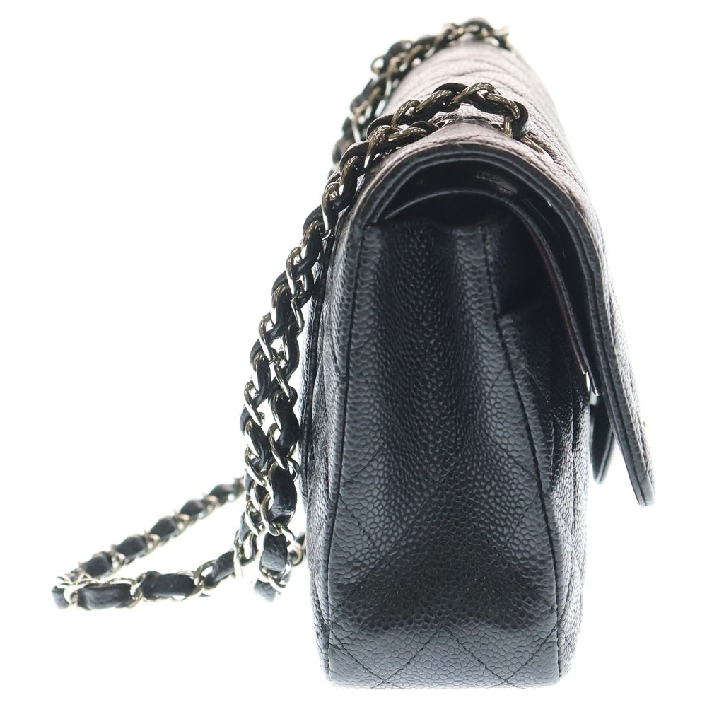 CHANEL(シャネル) マトラッセ25 ダブルフラップ ダブルチェーン ショルダーバッグ ブラック キャビアスキン シルバー金具 レディース