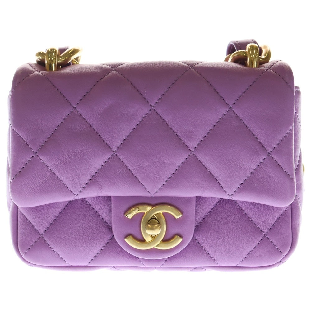 CHANEL(シャネル) ミニマトラッセ17 パープル ラムスキン ゴールド金具 チェーン ショルダーバッグ レディース