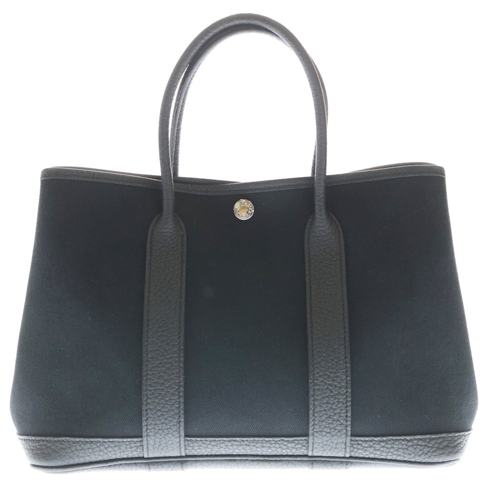 HERMES(エルメス) ガーデンパーティTPM ハンドバッグ ミニトートバッグ ブラック トワル×ネゴンダ レザー×キャンバス C刻印 シルバー金具 レディース
