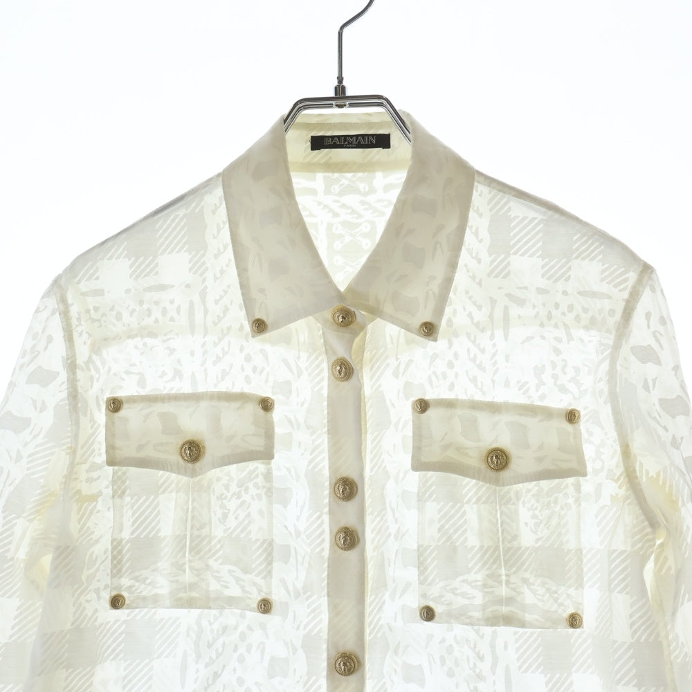 BALMAIN(バルマン) 総柄 金ボタン ブラウス 長袖シャツ ホワイト レディース