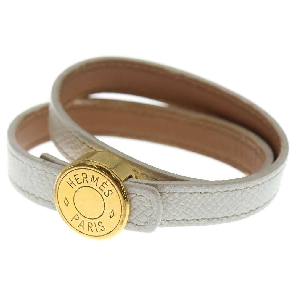 HERMES(エルメス) セリエルーピング ブレスレット ホワイト レザー □N ゴールド金具 レディース