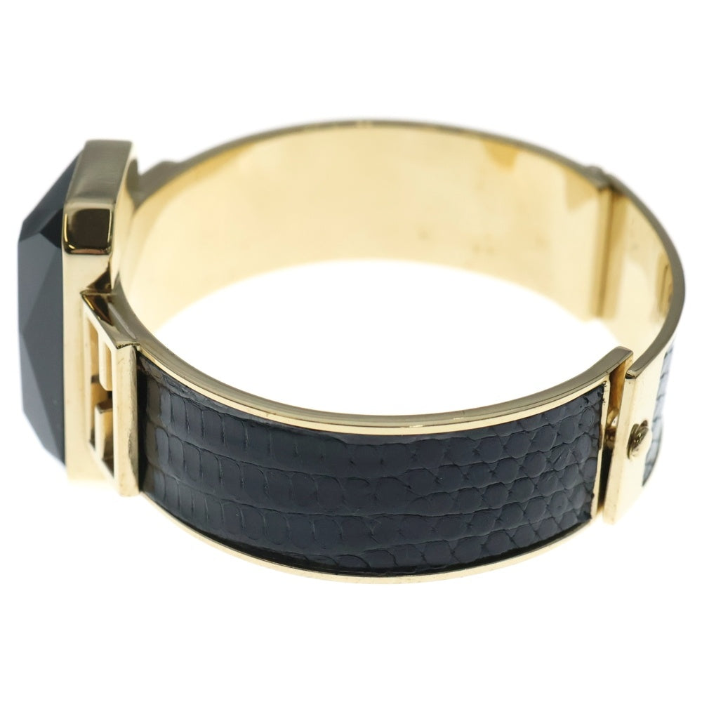 FENDI(フェンディ) ロゴ バングル ブレスレット ブラック×ゴールド GP レディース