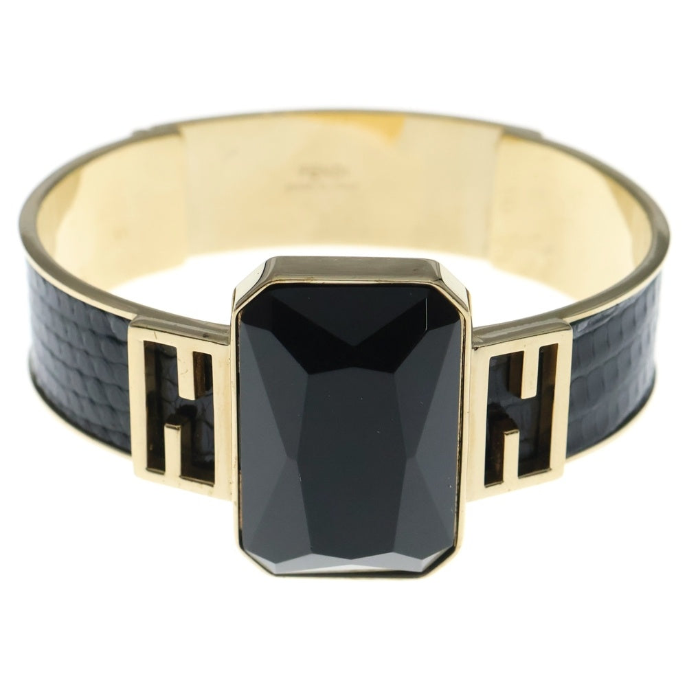 FENDI(フェンディ) ロゴ バングル ブレスレット ブラック×ゴールド GP レディース