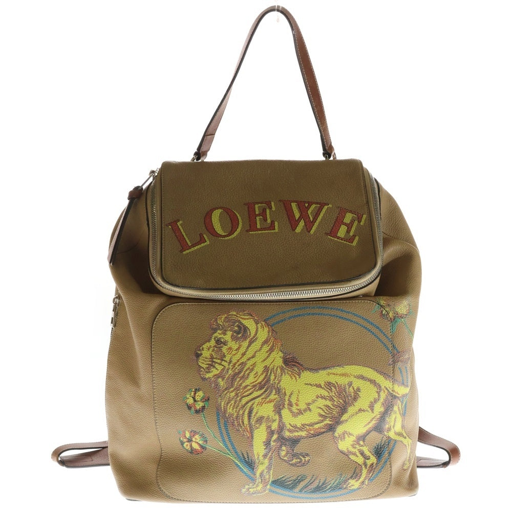 LOEWE(ロエベ) ゴヤ ライオン リュックサック バックパック ブラウン レザー シルバー金具 レディース