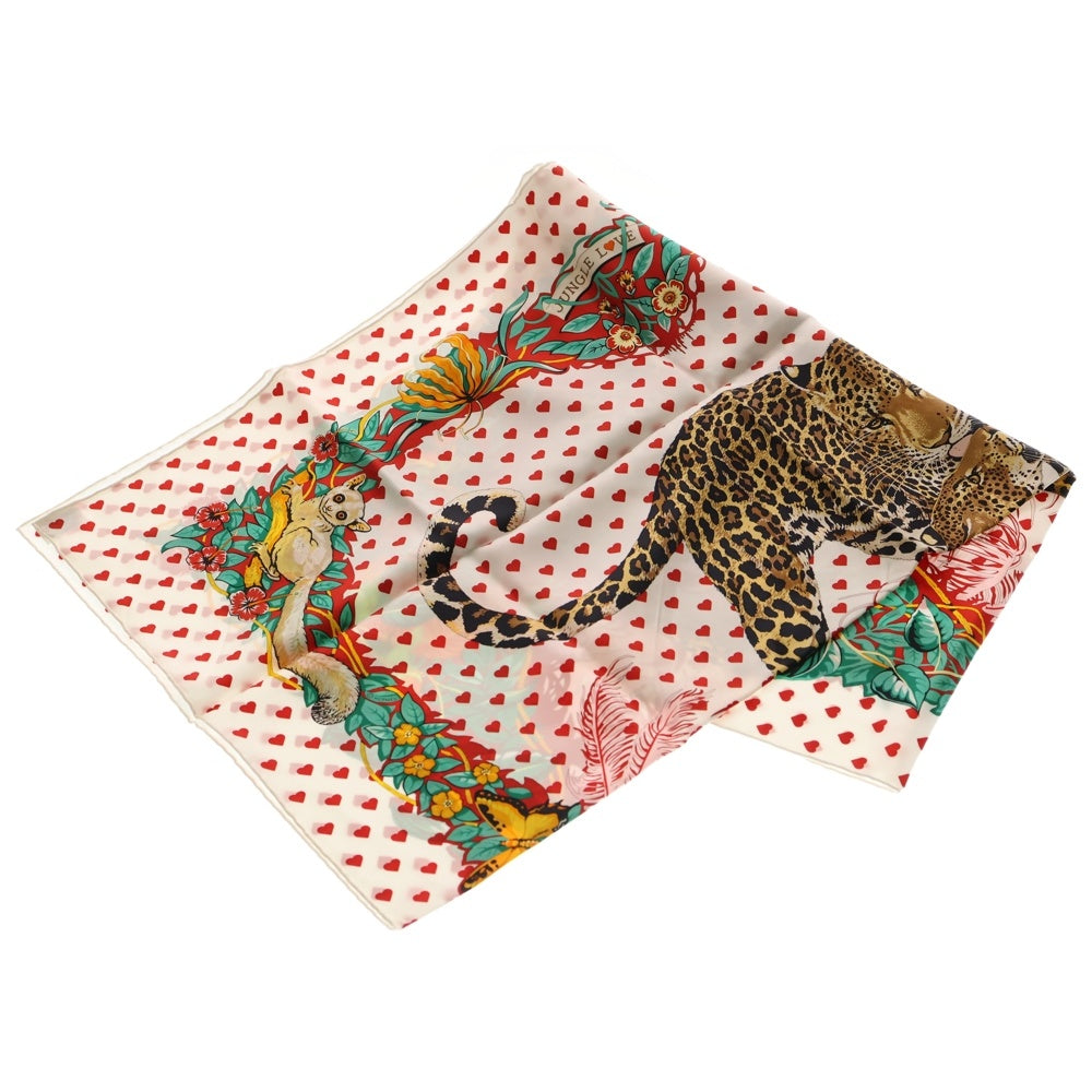 HERMES(エルメス) カレ90 シルク スカーフ ジャングルラヴ ラヴ レッド×マルチカラー レディース