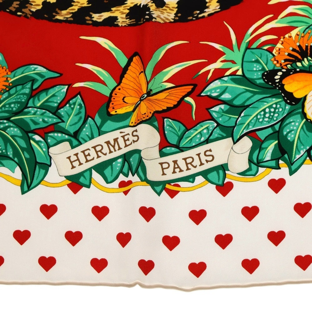 HERMES(エルメス) カレ90 シルク スカーフ ジャングルラヴ ラヴ レッド×マルチカラー レディース