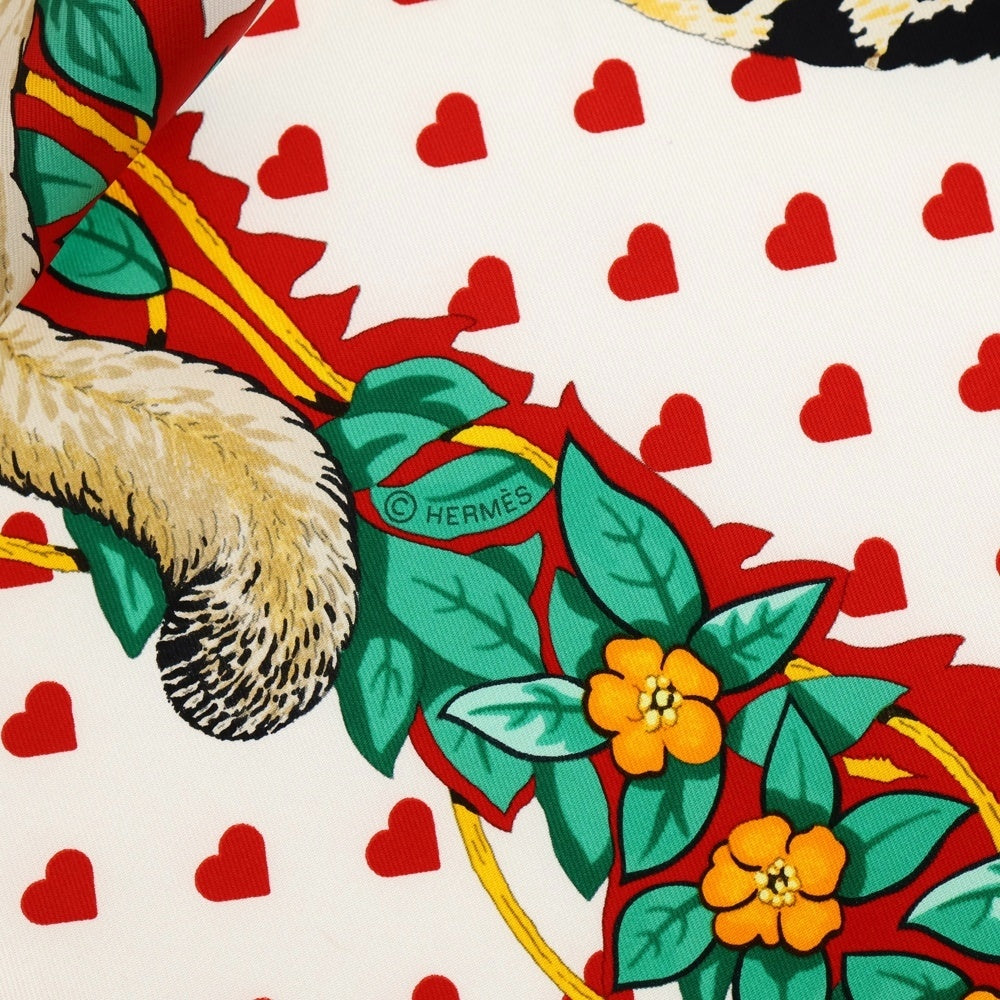 HERMES(エルメス) カレ90 シルク スカーフ ジャングルラヴ ラヴ レッド×マルチカラー レディース