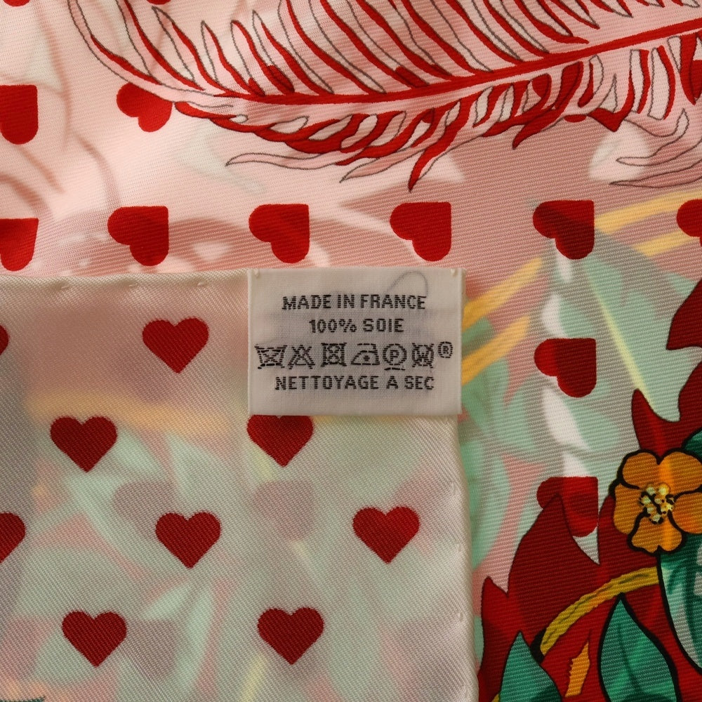 HERMES(エルメス) カレ90 シルク スカーフ ジャングルラヴ ラヴ レッド×マルチカラー レディース