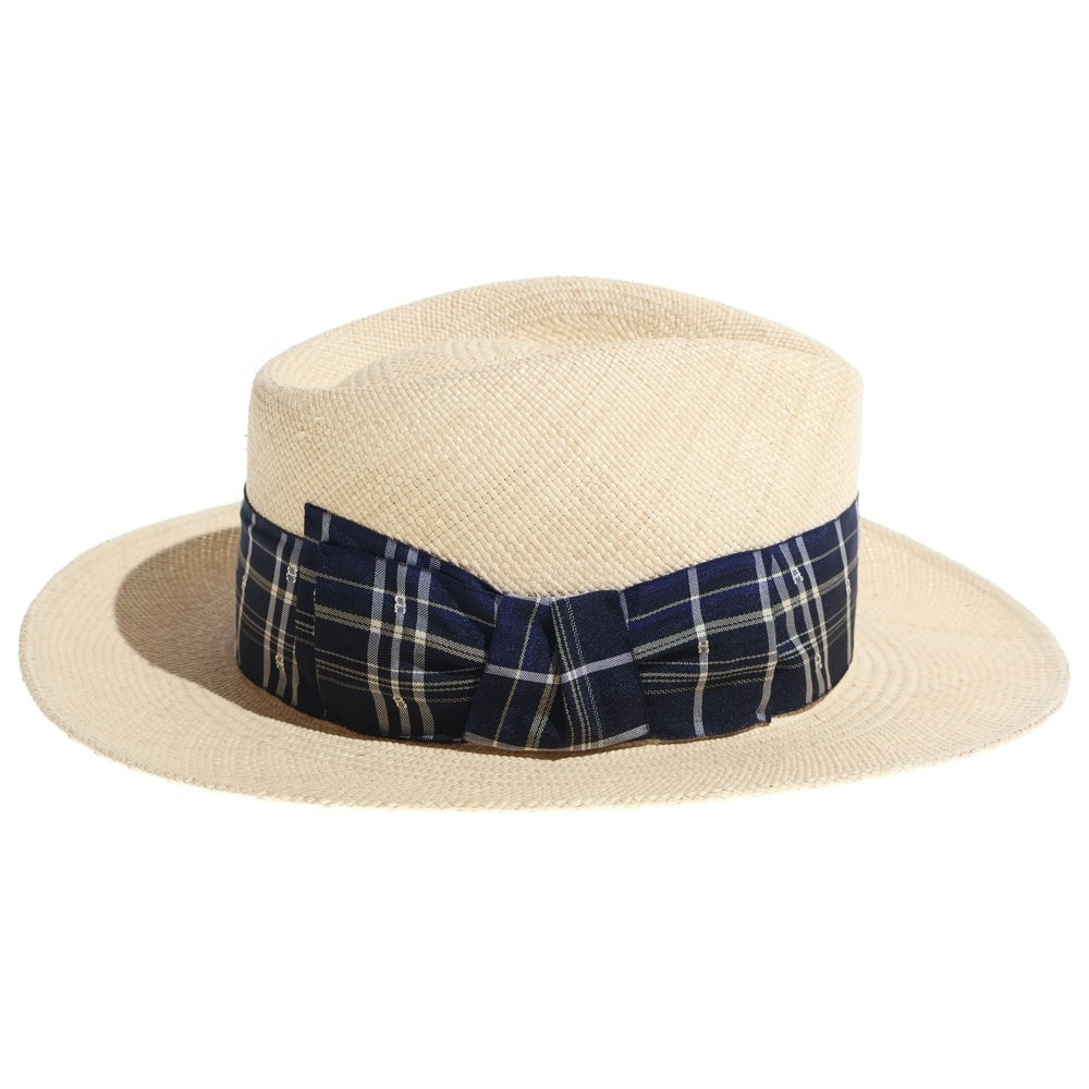 HERMES(エルメス) チェック柄リボン 麦わら帽子 ストローハット 帽子 レディース