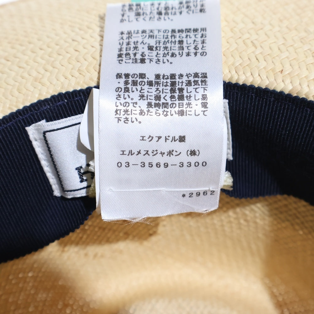 HERMES(エルメス) チェック柄リボン 麦わら帽子 ストローハット 帽子 レディース
