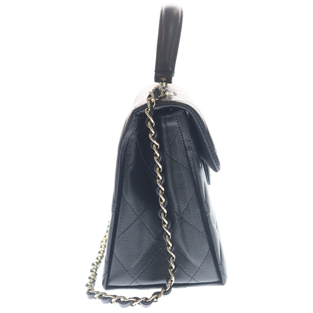 CHANEL(シャネル) トップハンドル 2WAYバッグ 黒 キャビアスキン GD金具 プレート レディース