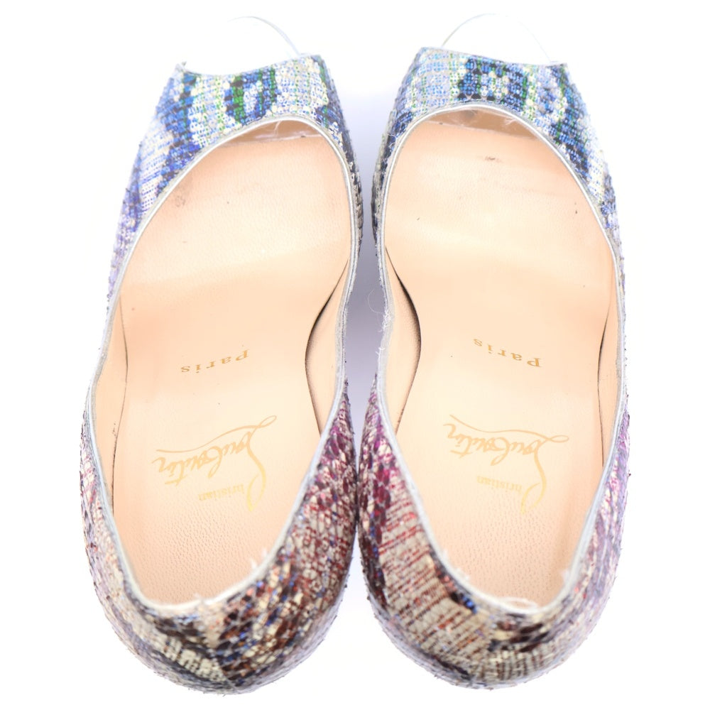 CHRISTIAN LOUBOUTIN(クリスチャンルブタン) パイソン グリッター オープントゥパンプス マルチ レディース